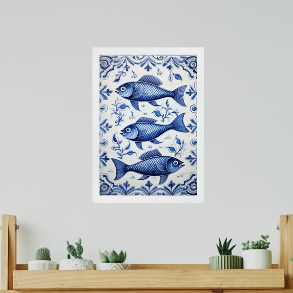 Quadro Decorativo Peixes Portugueses 45x34cm Moldura Preta