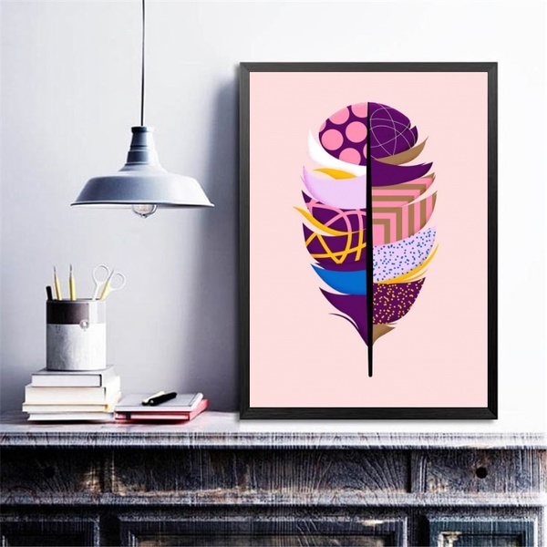 Quadro Decorativo Pena Abstrata - Estampas 33x24cm - Com Vidr