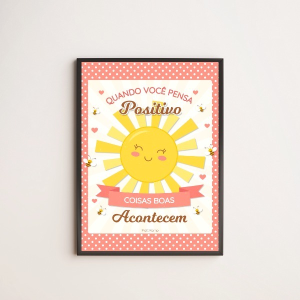 Quadro Decorativo Pensamento Positivo 45x34cm - Com Vidro Mol