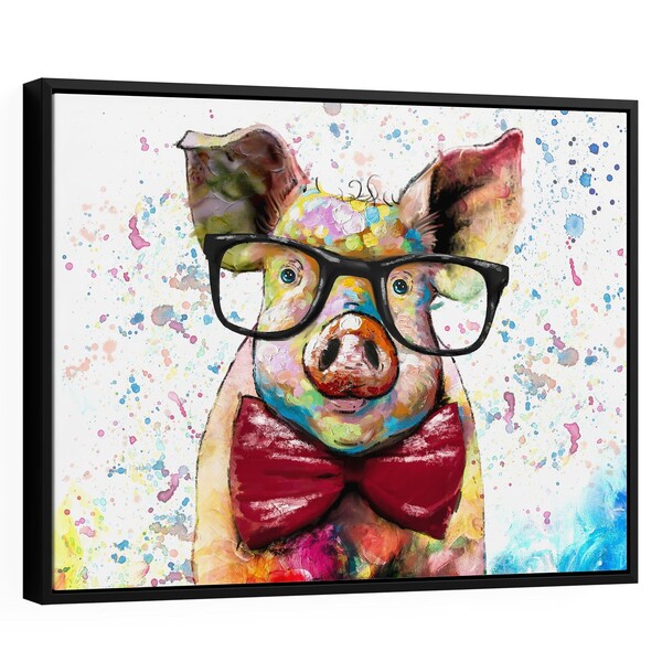 Quadro Decorativo Pequeno Porquinho 65x48 Cm Com Moldura