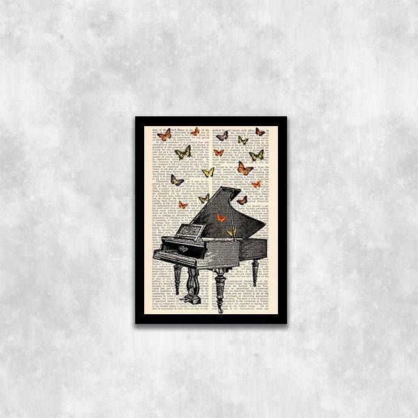 Quadro Decorativo Piano Com Borboletas 45x34cm A3 (45 X 34)