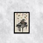 Quadro Decorativo Piano Com Borboletas 45x34cm - Com Vidro Mo