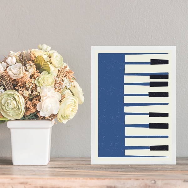 Quadro Decorativo Piano - Teclas 33x24cm - Com Vidro Moldura