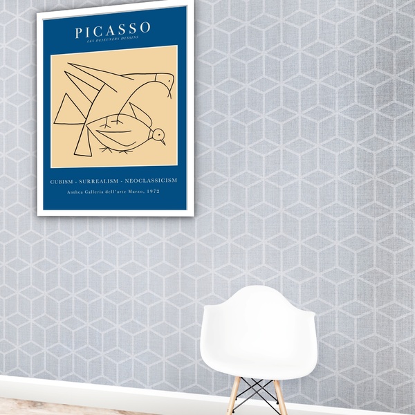 Quadro Decorativo Picasso Blue Pigeons  - 70x50cm Moldura Bra