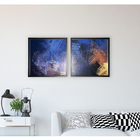 Quadro Decorativo com Vidro e Moldura de Madeira Pinceladas I Premium Azul 60x60cm