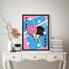 Quadro Decorativo Ping Pong - Azul E Rosa 45x34cm Moldura Pre