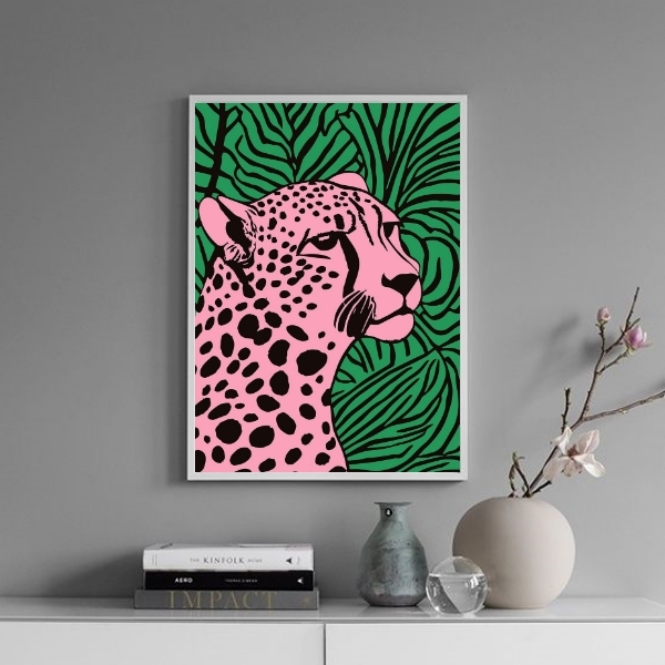 Quadro Decorativo Pink Leopard 24x18cm Moldura:madeira Preta