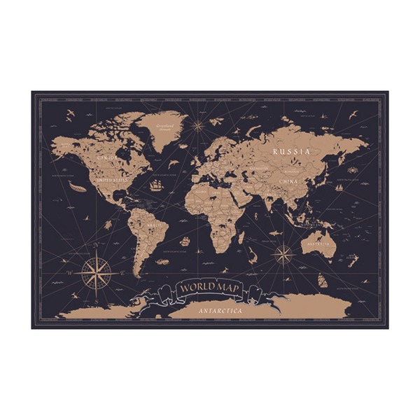 Quadro Decorativo Pirâmide Mapa Mundi Com Moldura Preto 122x88