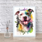 Quadro Decorativo Pitt Bull Happy Aquarela 33x24cm - Com Vidr