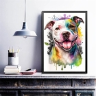 Quadro Decorativo Pitt Bull Happy Aquarela 33x24cm - Com Vidr