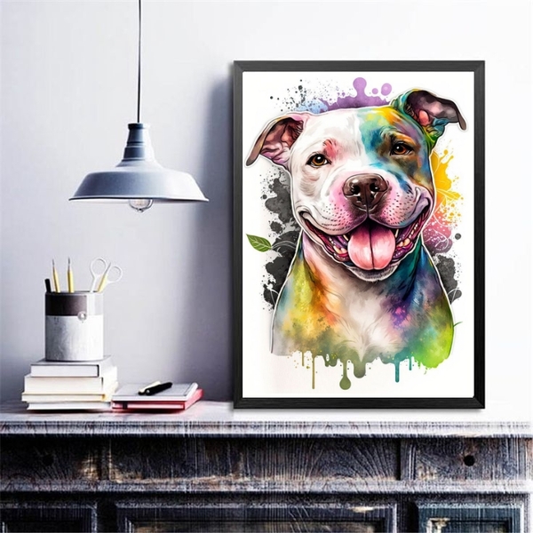 Quadro Decorativo Pitt Bull Happy Aquarela 45x34cm - Com Vidr