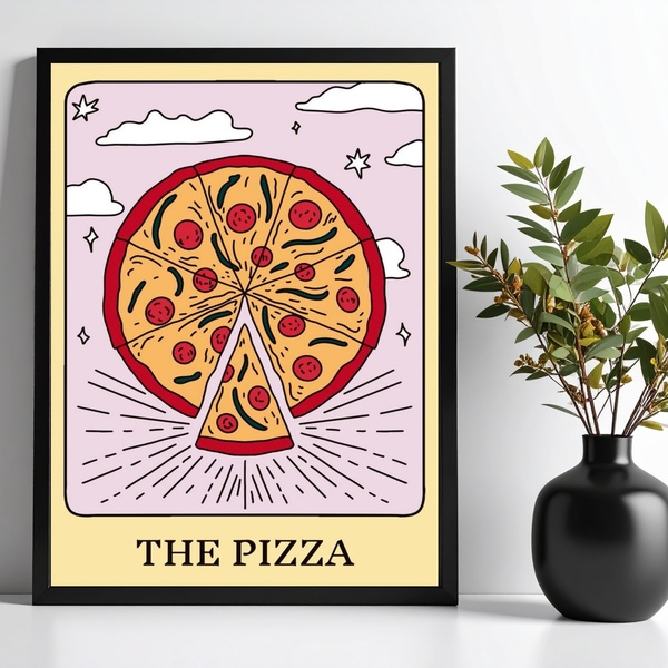 Quadro Decorativo Pizza - Carta Tarot 33x24cm - Com Vidro Mol