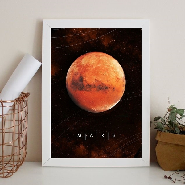 Quadro Decorativo Planeta Marte 24x18cm - Com Vidro Moldura:m