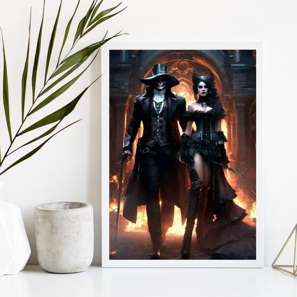 Quadro Decorativo Pombagira E Exu Caveira 24x18cm - Com Vidro