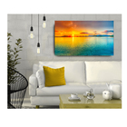 Quadro Decorativo Por Do Sol No Mar Amarelo E Azul 55x100cm