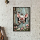 Quadro Decorativo Porquinho Sorridente 33x24cm Moldura:madeir