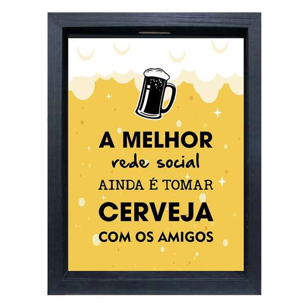 Quadro Decorativo Porta Tampinhas Rede Social Preto