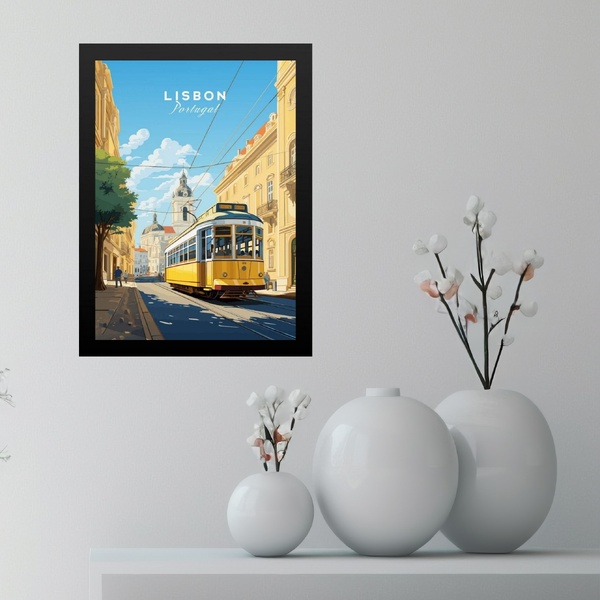 Quadro Decorativo Portugal - Lisboa 33x24cm - Com Vidro Moldu