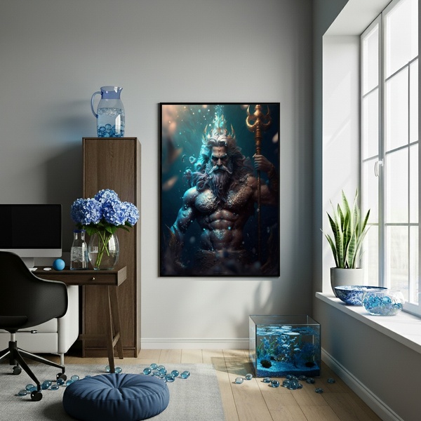 Quadro Decorativo Poseidon Deus Do Mar  - 70x50cm Moldura Pre