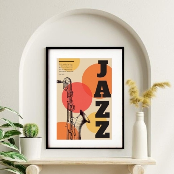 Quadro Decorativo Poster Jazz 60x48cm Moldura:madeira Preta