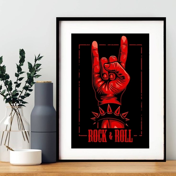 Quadro Decorativo Poster Rock & Roll 60x48cm Moldura:madeira