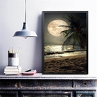 Quadro Decorativo Praia Com Lua Cheia 33x24cm - Com Vidro Mol