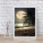 Quadro Decorativo Praia Com Lua Cheia 45x34cm - Com Vidro Mol