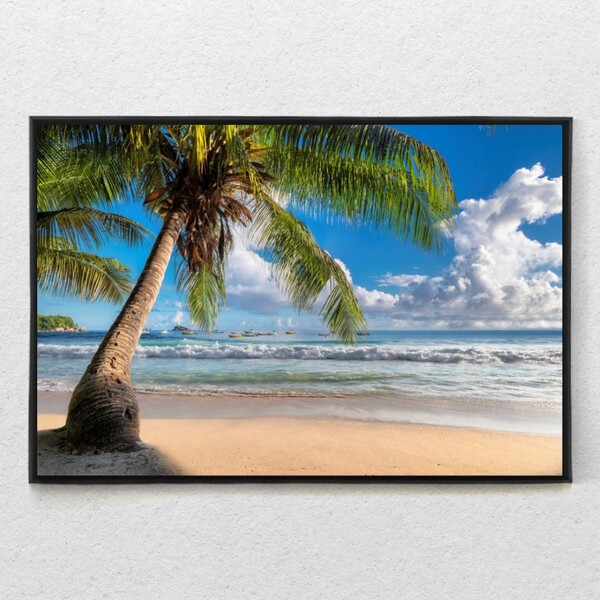 Quadro Decorativo Praia Coqueiro Com Moldura E Sem Vidro 100x