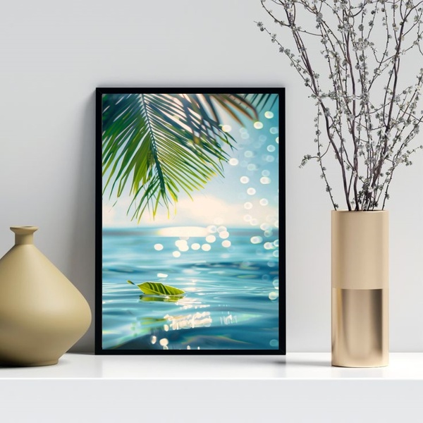 Quadro Decorativo Praia - Folha 24x18cm Moldura Branca