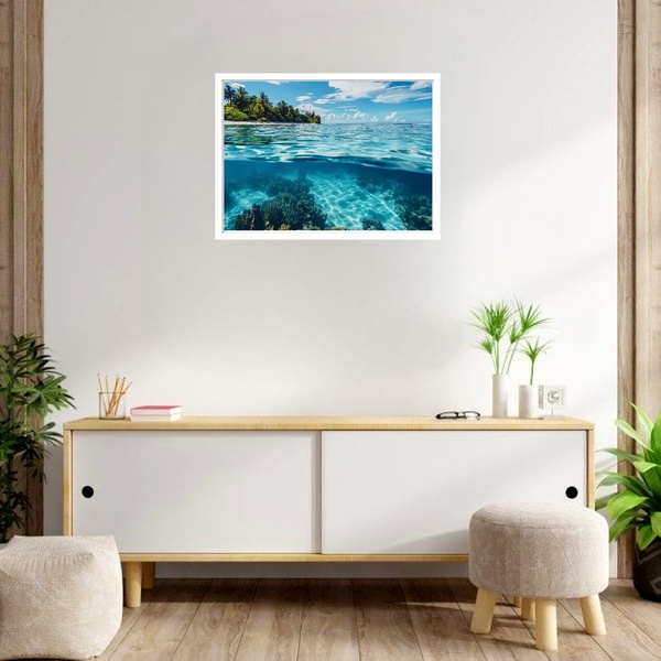 Quadro Decorativo Praia Fundo Mar  - 50x70cm Moldura Preta