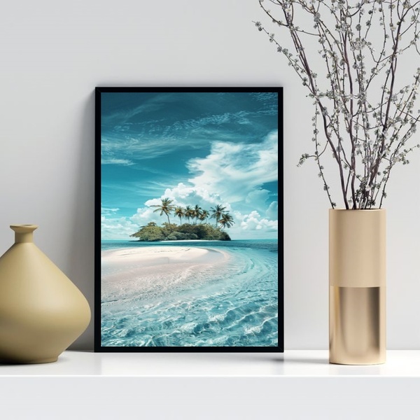 Quadro Decorativo Praia - Ilha 24x18cm - Com Vidro Moldura Br