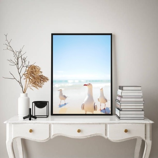 Quadro Decorativo Praia Leve - Gaivotas 45x34cm Moldura Preta