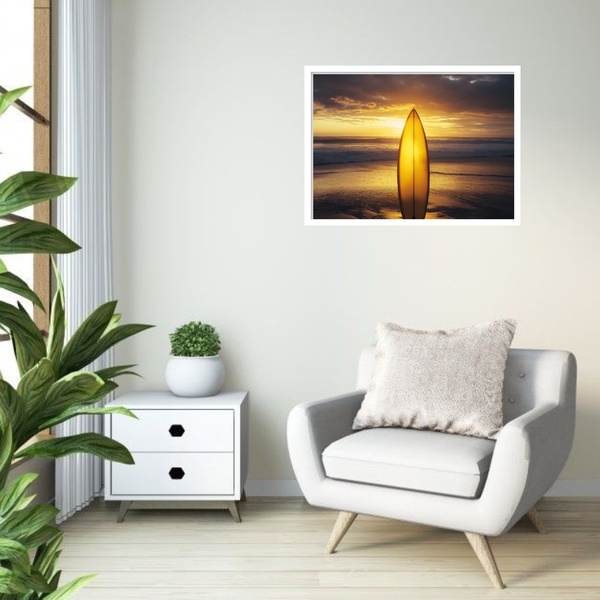 Quadro Decorativo Prancha Silhueta Sol  - 50x70cm Moldura Bra