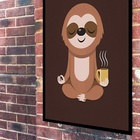 Quadro Decorativo Preguiça Meditando Com Café  - 70x50cm Mold