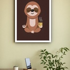 Quadro Decorativo Preguiça Meditando Com Café  - 70x50cm Mold