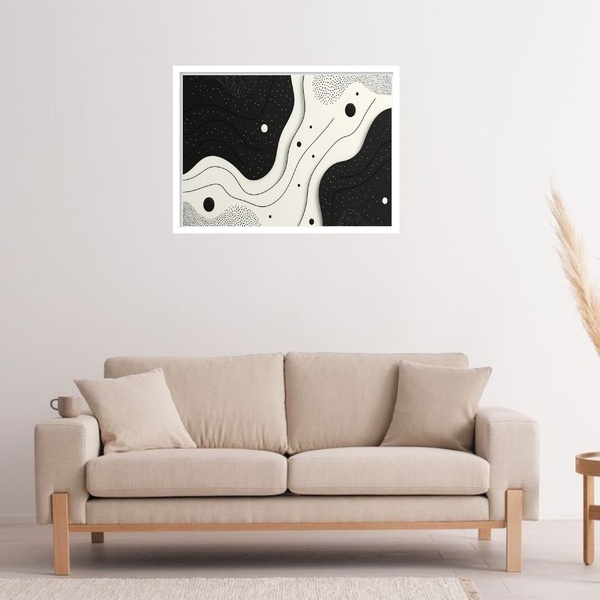 Quadro Decorativo Preto Branco Ondulados Abstrato  - 50x70cm