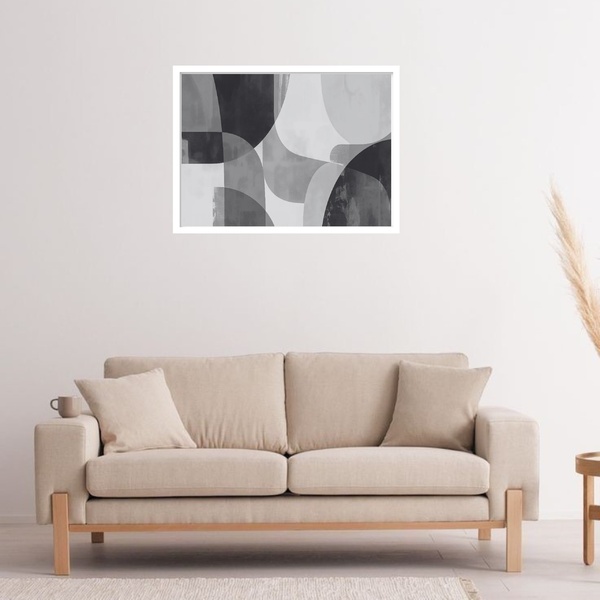 Quadro Decorativo Preto Cinza Abstrato  - 50x70cm Moldura Pre