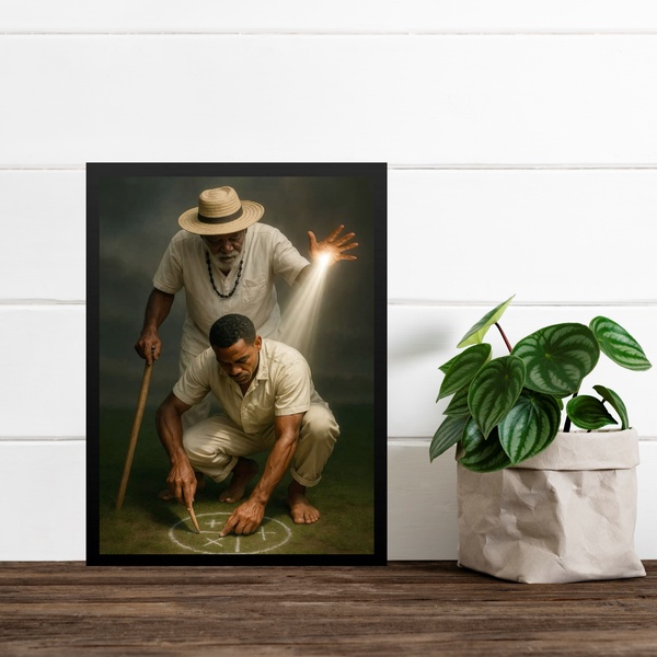 Quadro Decorativo Preto Velho E Médium 45x34cm - Com Vidro Mo