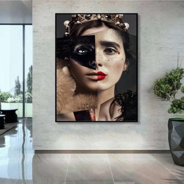 Quadro Decorativo Princess Fashion Face Com Moldura Preto 120