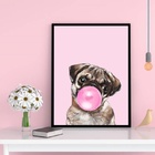 Quadro Decorativo Pug Bubble Gum 24x18cm Moldura:madeira Preta