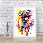Quadro Decorativo Pug Happy Aquarela 33x24cm - Com Vidro Mold