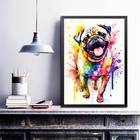 Quadro Decorativo Pug Happy Aquarela 33x24cm - Com Vidro Mold