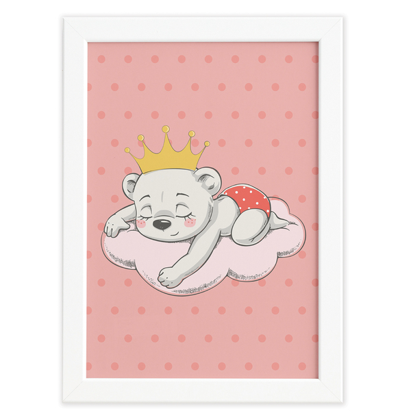 Quadro Decorativo Quarto Bebê Ursinha Princesa Nuvem 33x43cm