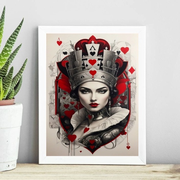 Quadro Decorativo Rainha De Copas 45x34cm - Com Vidro Moldura