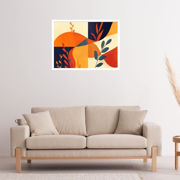 Quadro Decorativo Ramos Ondas Abstrato  - 50x70cm Moldura Bra