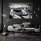 Quadro Decorativo Realista Noite P&b Horizontal Com Moldura E