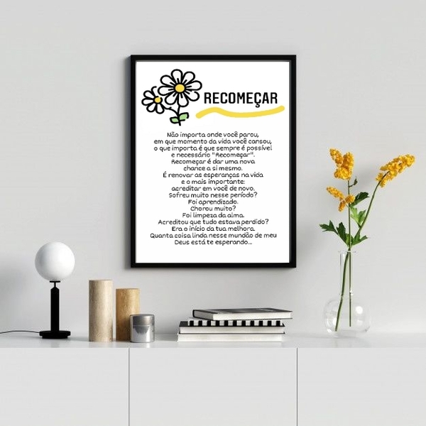 Quadro Decorativo Recomeçar- Reflexão 45x34cm - Com Vidro Mol