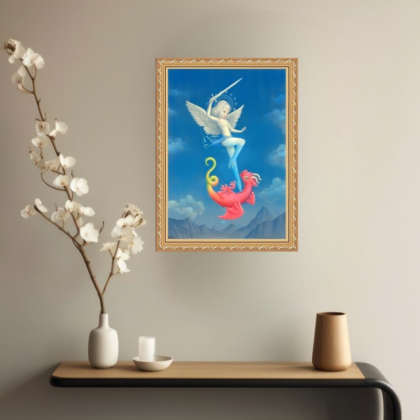 Quadro Decorativo Releitura São Jorge Infantil 33x24cm - Com