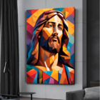 Quadro Decorativo Religioso Jesus Geométrico Face - 150x100 Cm