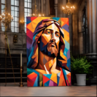 Quadro Decorativo Religioso Jesus Geométrico Face - 200x120 Cm